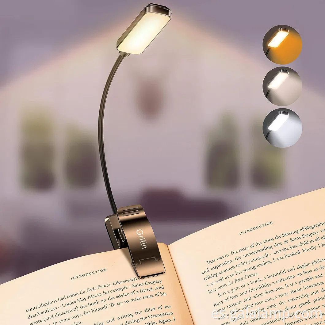 Luz de libro recargable con 3 temperaturas de color y atenuación sin pasos